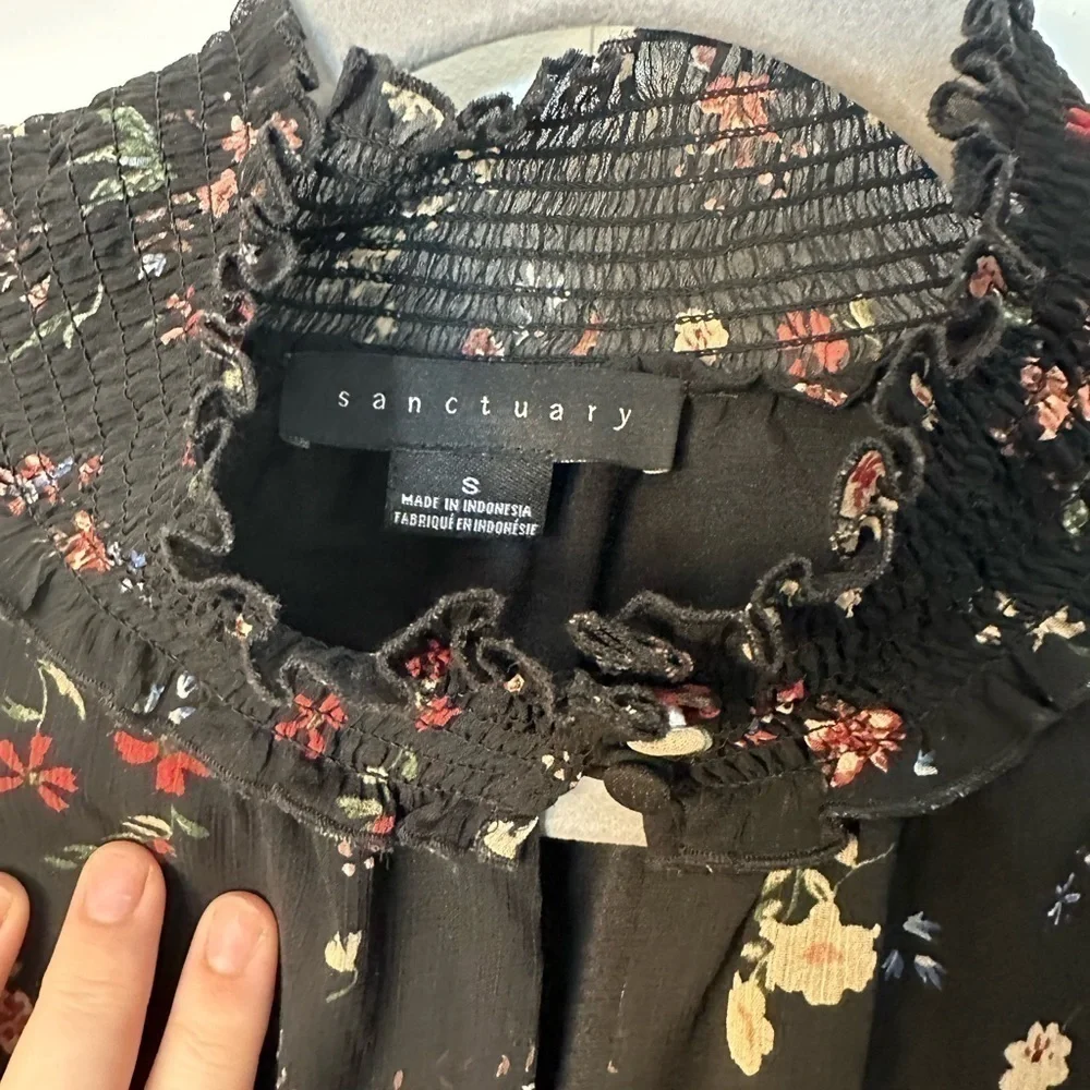 Sanctuary Smocked Black Floral Midi Dress, Women’s Size Small